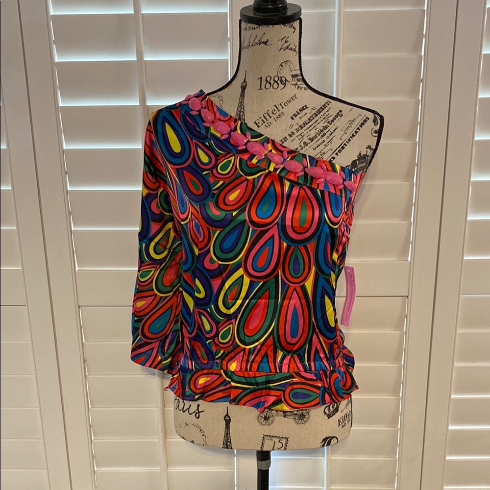 Rachel Lym Vibrant Multicolor Off-Shoulder Swimwear Coverup Size X-Small